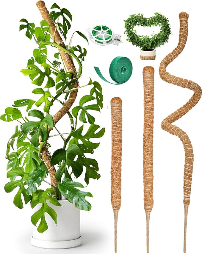 3 Pack Bendable Moss Pole 28" 48" 63" Monstera Plant Support Stakes for Climbing Indoor Plants -Tall Coir Plant Pole Sticks Support Stakes for Potted Plant, Pothos, Philodendron Houseplants