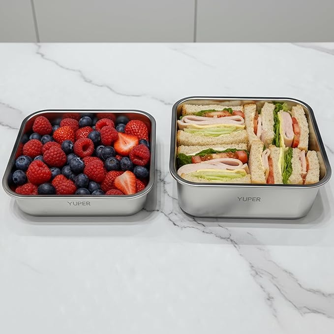 YUPER Stainless Steel Food Containers, Meal Prep Containers, Sandwich Containers, Stainless Steel Containers with Lids Fruit Lunch Snacks Storage, 2 Pack (40+67OZ)
