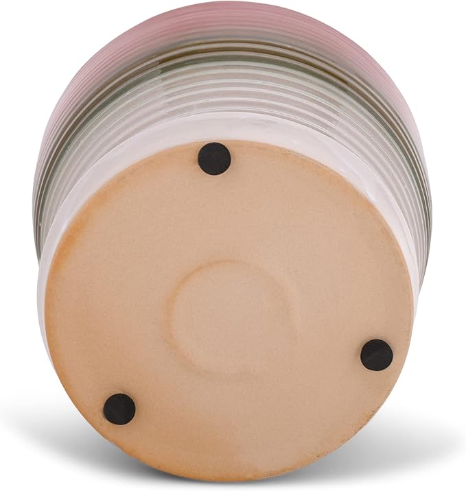 Napco Ribbed Gradient Red, Brown, and Green 4 Inch Ceramic Flower Pot Planter with Saucer