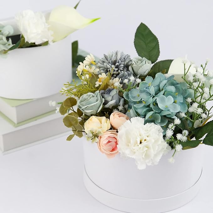 Bengnkes Round Gift Box White Gift Boxes with Lids for Presents 4 Packs Luxury Nesting Gift Boxes Small with 17ft Ribbon for Bridesmaid Valentines Mother's day Graduation