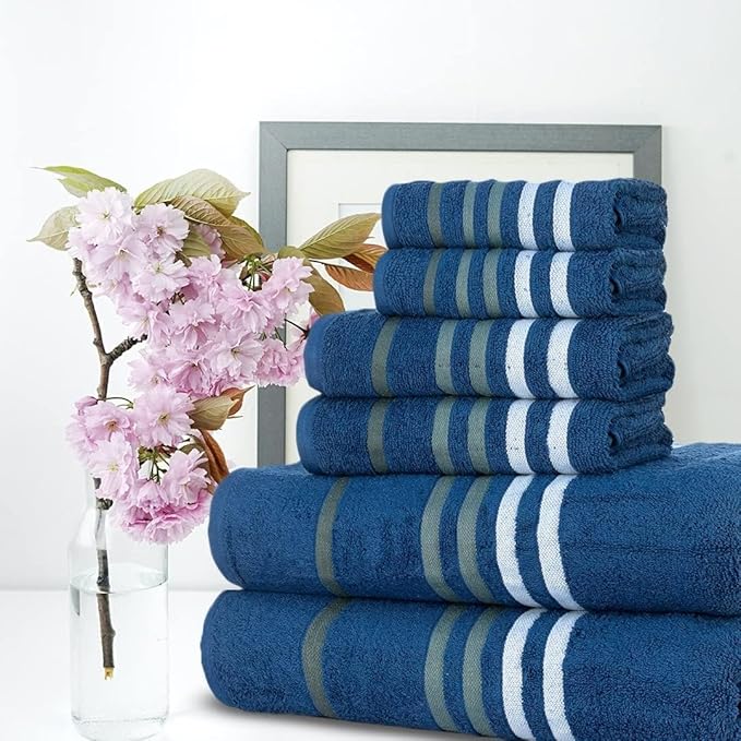 CASA COPENHAGEN Exotic 6 Pieces Towel Set- Navy, 525 GSM 2 Bath Towel 2 Hand Towel 2 Washcloth, Designed in Denmark Made of Soft Egyptian Cotton for Bathroom, Kitchen & Shower