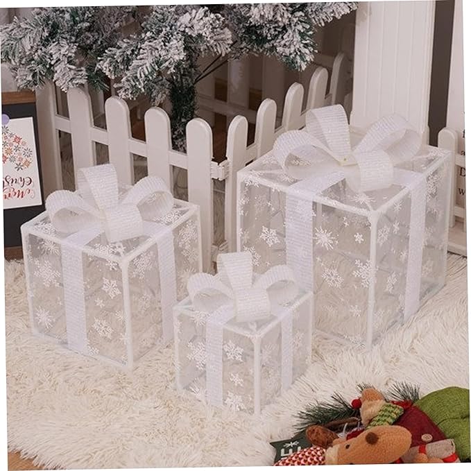 Christmas Lighted Gifting Boxes 3PCS/Set LED Warm White Christmas Decorations Snowflakes Box Battery Operated for Holiday, Indoor, Yard, Home, Lawn Decor