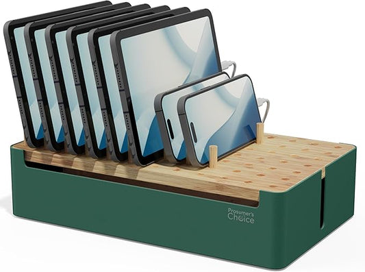 Prosumer's Choice Bamboo Charging Station - Multi Charger Station Organizer - Desk Docking Station for Phones, Tablets, Laptop - Wooden Charging Station with Removable Dividers - Cables Not Included