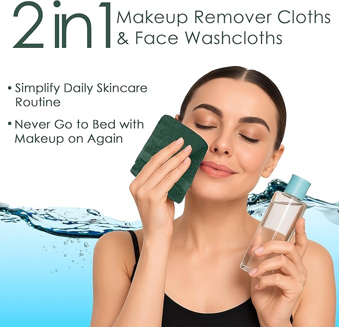 DAN RIVER 12-Pack Premium 100% Cotton Huntergreen Face Towels – Reusable Face Towel Set, Soft & Absorbent Cleaning Rags for Bathroom & Body – Hand and Face Towels, 550 GSM (12x12 in)