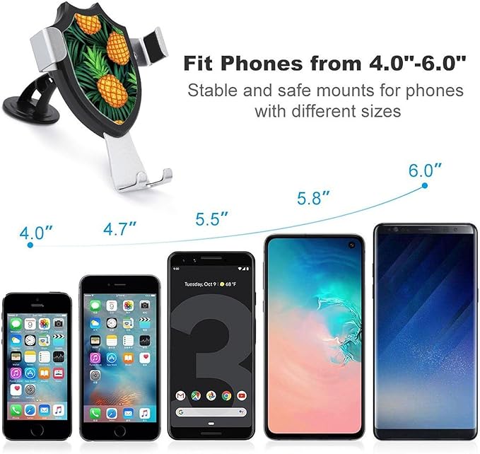 Fashion Phone Holders Phone Mount for Car Dashboard Air Vent Windshield Pineapples Tropical Palm Branch Black