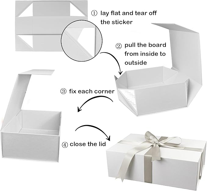 YINUOYOUJIA Large White Gift Boxes with Lid,14"x9"x4.5" Magnetic Gift Box with Ribbon,Cards and Envelopes for Presents,Great for Wedding,Birthdays,Crafting,Gift Packaging.