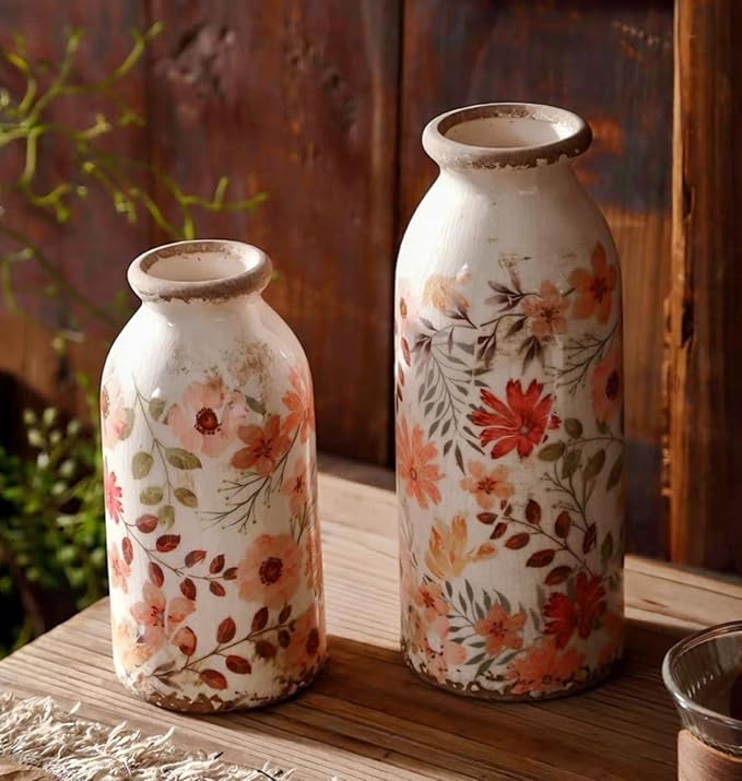 Vintage Ceramic Small Vase, Farmhouse Rustic Décor, Home Decorative Vase for Your Kitchen, Bedroom, Office, Living Room, Bathroom& Shelf Centerpiece Table Decorations (Retro Creative Style M)