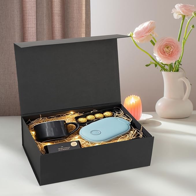 Ditwis 13.8x9x4.3 Inches Gift Box with Magnetic Closure Lid, Black Magnetic Box for Wedding, Groomsmen Bridesmaid Proposal, Birthdays, Mother's Day, 1 Pack