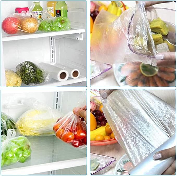 LabelMore Plastic Produce Bags on a Roll, Clear, Food Storage Bags for Bread, Vegetable, Fruits and Meat, 350 Bags/Roll (14''X20''/4 Rolls)