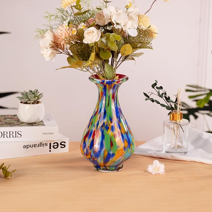 KAMMAK Colored Glass Vase, Beautiful Hand Blown Decorative Vase, Modern Art Vase for Flower Mantle Dining Table Centerpiece, Entryway Living Room Wedding Decoration, FH016
