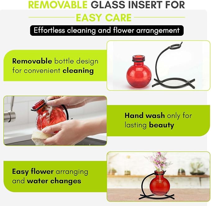 Couronne Company M501-200-06 Casablanca Recycled Glass Vase & Metal Stand, 4", Red, 1 Piece