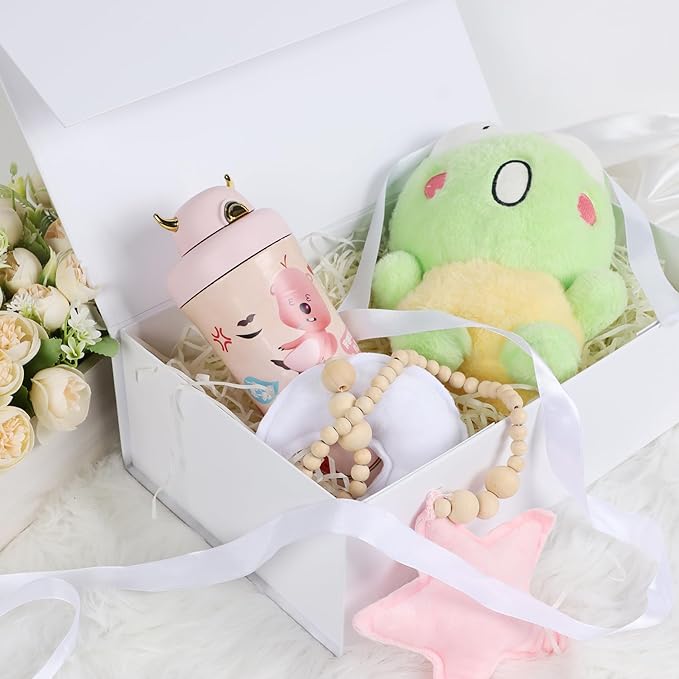 White Gift Box with Magnetic Lids 13.8x8.3x4.4 in, Large Bridesmaid Groomsman Proposal Boxes 5 Pack, Collapsible Rectangle Storage Box