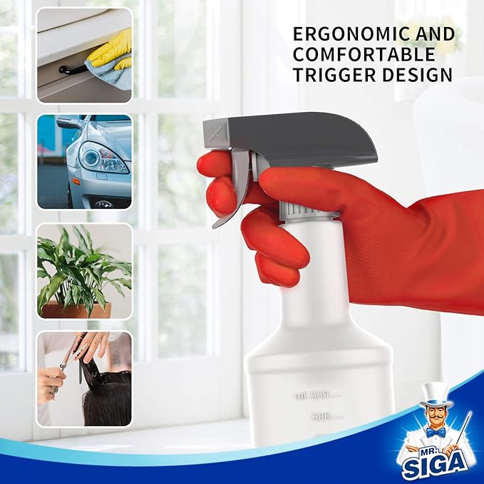 MR.SIGA 24 oz Empty Plastic Spray Bottles for Cleaning Solutions, Heavy Duty Household Reusable Spray Bottles with Measurements and Adjustable Leak Proof Nozzle, 3 Pack