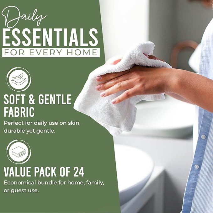 DAN RIVER 100% Cotton Wash Cloths 24 Pack [12x12] Soft & Absorbent washcloths for Showering, Gym, Hotels & Spa Perfect for Everyday Use Fingertip Towels, Sage Green