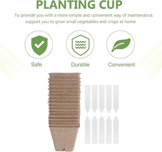 40pcs Biodegradable Pulp Planting Flower Pots Germination Starter Cups with Labels for Seedling Growth Breathable Containers for Garden Nursery
