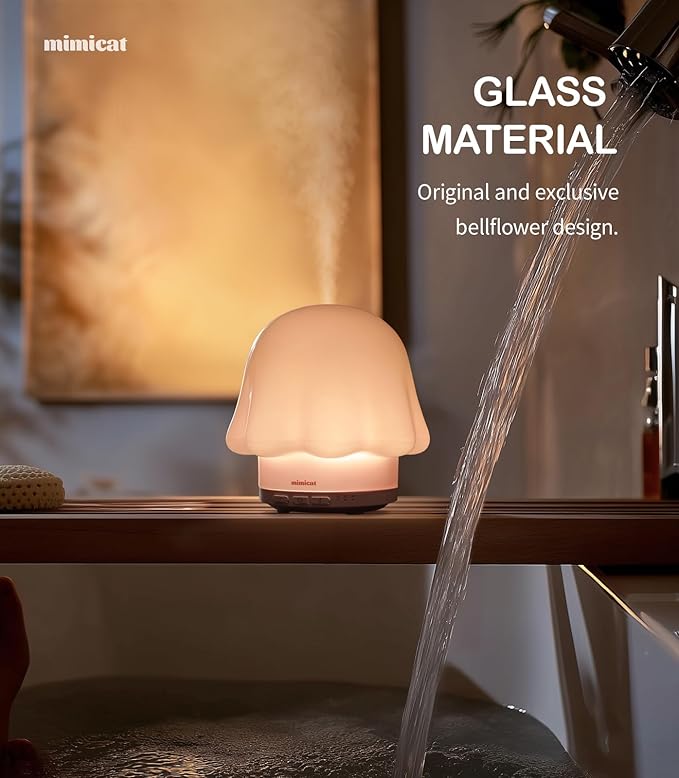 Essential Oil Diffuser for Home Glass: mimicat Timer 120ml Ultrasonic Cool Mist Aromatherapy Diffusers for Bedroom Office with Soft Night Light Pink
