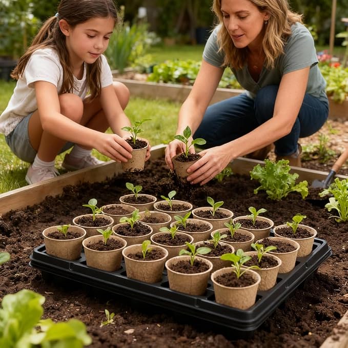 3.15 Inch Peat Pots 100 Pcs with 20 Cell Seedling Trays 5 Pcs, Biodegradable Seed Starter Pots with Drainage, Reusable Nursery Tray for Seed Starting Indoor Gardening Propagation Kit 5 Sets