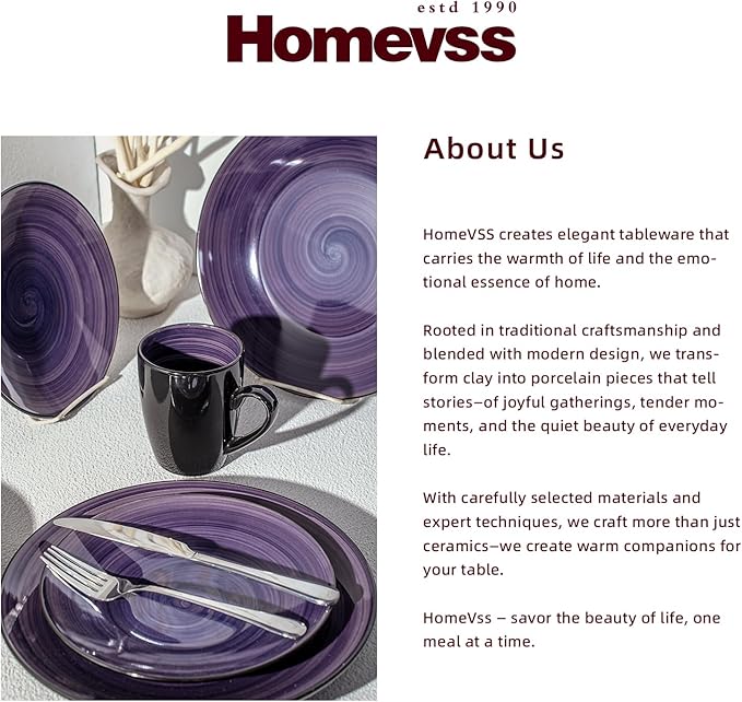 Sonoma 16-Piece Dinnerware Set - Serves 4, Black and Speckled Purple Plates & Bowls Set | Microwave & Dishwasher Safe, Spinwash Purple