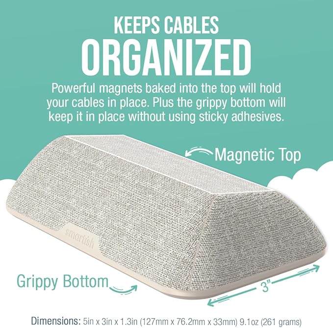 Smartish® Magnetic Cord Holder - Bigger Cable Wrangler Stocking Stuffer Organizer with Magnet Clips for Charger Management on Desktop, Nightstand - Holds 6+ Cables - Lightly Toasted Beige