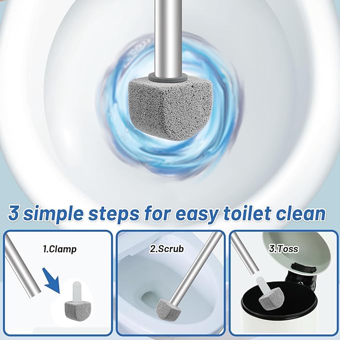 Pumice Stone Toilet Bowl Cleaner Toilet Deep Cleaning,Bathroom Cleaner Brush with Long Handle for Remove Hard Water Stains with Toilet Handle+ Pumice Stones