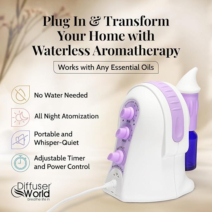Waterless Diffuser for Essential Oils 110V, Lavender Made in USA Aroma Atomizer Diffusers Waterless Essential Oil Diffusers for Home Large Room Fragrance, Home Scent Diffuser Machine, Air Aromatherapy