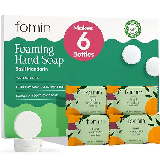 FOMIN Foaming Hand Soap Tablet Refills (6 Count) - Makes 48 fl oz (6 x 8 fl oz) - Basil Mandarin - Foaming Hand Soap Tablets, Sustainable Soap Tablets for Hand Wash