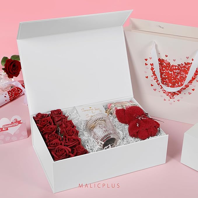 Large Gift Box with Lids 13.5x9x4.1 Inches, White Gift Box with Bag, Bridesmaid Proposal Box with Magnetic Closure for Mother's Day (Matte White)