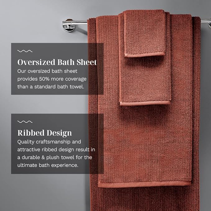 LUXOME Luxury Performance 6-Piece Bath Towel Set | Dual-Loop Design | Ultra Soft | Highly Absorbent | Quick Drying | Clay