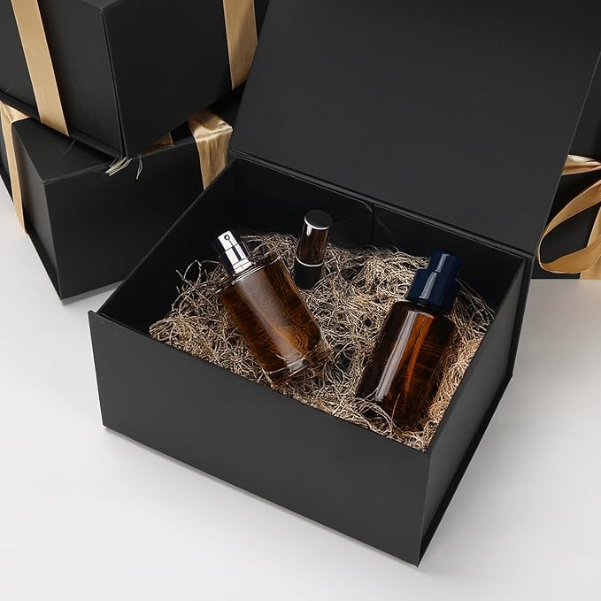 Schliersee 8x6x4 Gift box for Presents with Magnetic Lids Set of 4, Black Gift Wrap Boxes for Wedding, Birthday, Mother's Gifts
