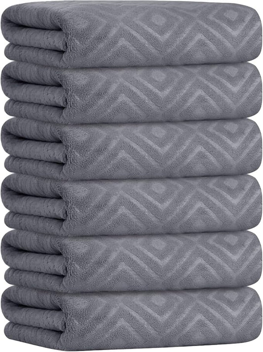 JML Bath Towel, Microfiber Bath Towels Set 6 Pack (30" x 60") - Large Size, Extra Absorbent, Quick Drying, Grey Diamond Embossed