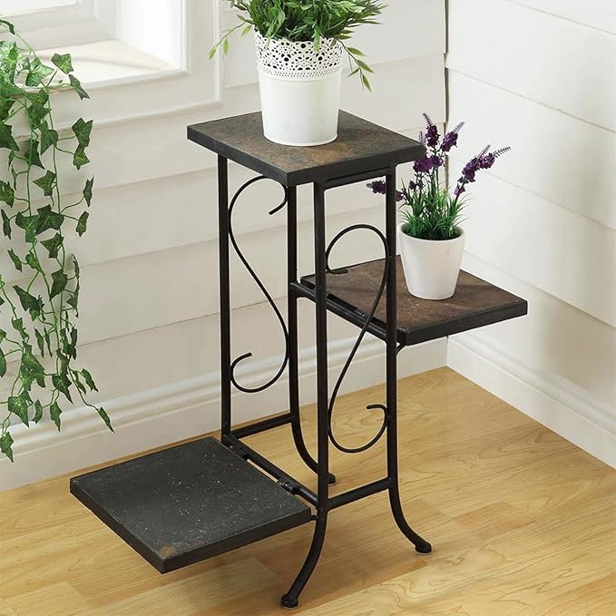 Zhongma 3 Tier Plant Stand with Slate Top without Installation Required. 25.6" W x 10.2" D x 22.4" H
