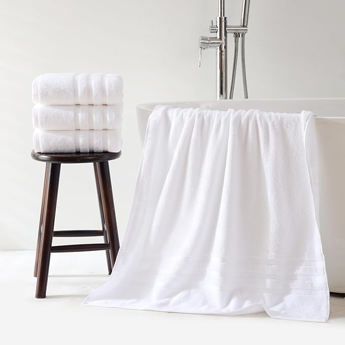 Cotton Bath Towel – Large 30x60 Inches, Soft, Thick & Absorbent Towel for Bathroom, Spa, or Home Use (White, 4 Pack – 30"x60")