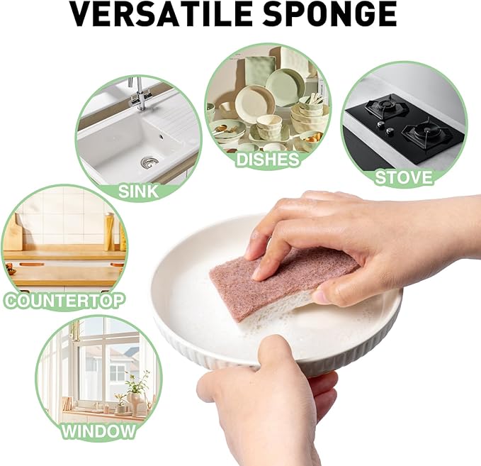 Eco-Friendly Sisal and Wood Pulp Cotton Double-Sided Cleaning Sponges - 12 Pack, S-Shaped Biodegradable Scrubbers for Kitchen, Dishes, and More (4.3 x 2.8 x 0.7 Inches Each)