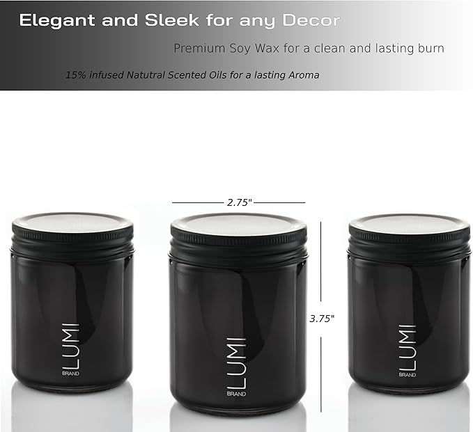 Set of 3 Premium Scented Soy Candles Gift Set | Le Noir Collection - Men’s Cologne, Red Teakwood, Bergamot & Oud | Crackling Wood Wick | Luxury Candles for Relaxation, Home Décor & Gifts | 9.8oz Each