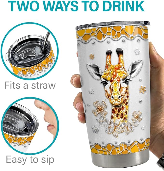 SANDJEST Giraffe Gifts for Women Girls Girrafe Tumbler 20oz Jewelry Drawings Stainless Steel Insulated Tumblers Coffee Travel Mug Cup Gift for Birthday Christmas