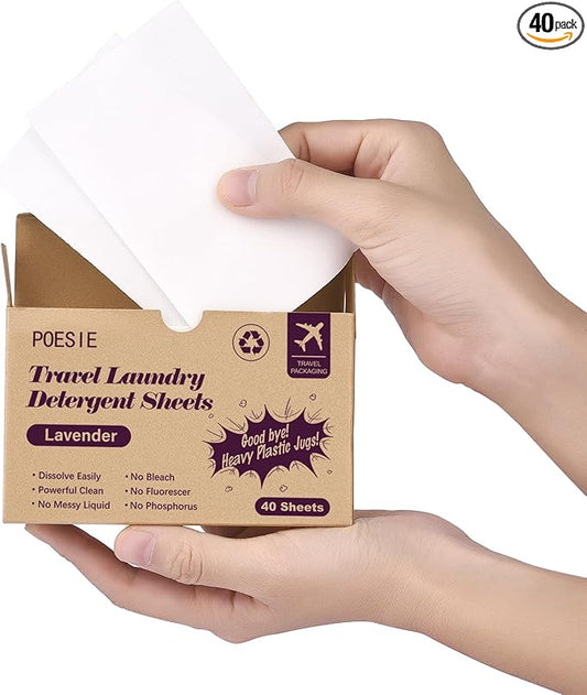 Poesie Travel Laundry Detergent Strips 40 Sheets Liquidless Laundry Soap Sheet for Travel Dorm Home Lavender