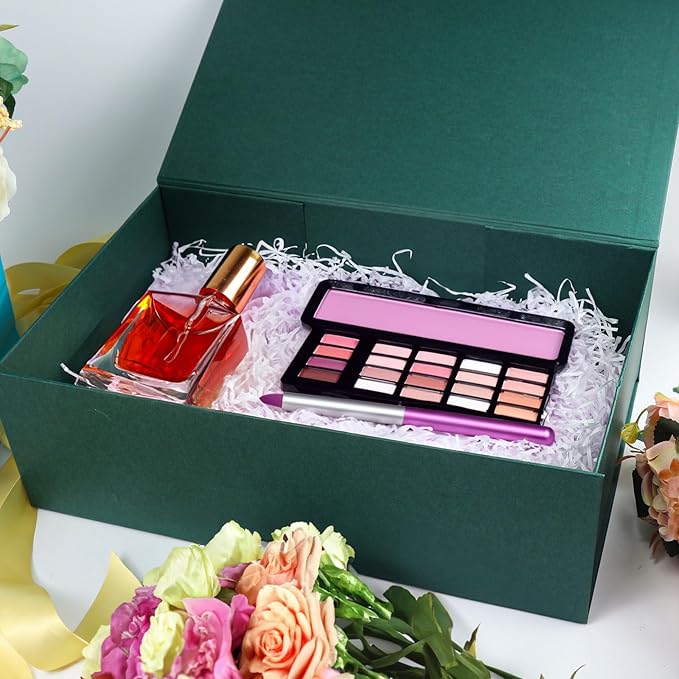 YINUOYOUJIA Large Green Gift Boxes with Lid,14"x9"x4.5" Magnetic Gift Box with Ribbon,Cards and Envelopes for Presents,Great for Wedding,Birthdays,Crafting,Gift Packaging.