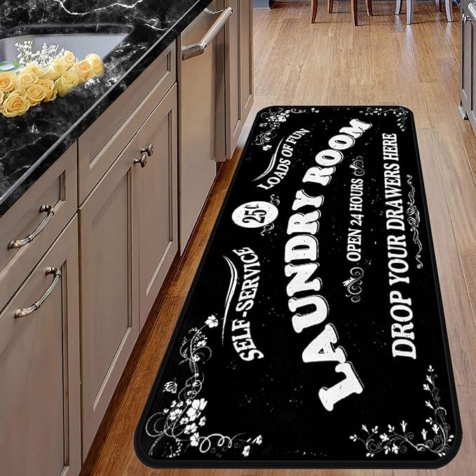 Laundry Room Long Rug Area Rug Non-Slip Floor Mat Waterproof Farmhouse Carpet for Kitchen 72" x 24"(Black-1)
