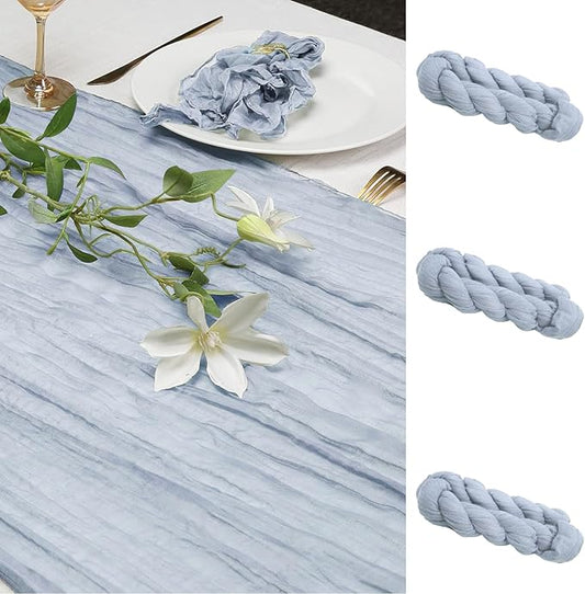 Le courant 3 Pieces Cheesecloth Table Runner Mothers Day 10Ft Cheese Cloth Gauze for Boho Rustic Wedding Baby and Bridal Shower, Birthday Party Table Decor , Home Decorations Dusty Blue