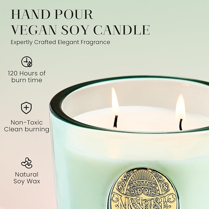 M&SENSE Large Two-Wick Clean Soy Candle | Fresh Linen & Neon Blue | 19.8 oz, 120H Burn Time | Luxury Scented Candle for Relaxation, Gifting, Home Décor | Ideal for Bedroom, Office, Party Ambiance