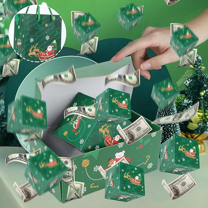 Surprise Gift Box Explosion for Money, Unique Folding Bouncing Red Envelope Gift Box with Confetti for Birthday Anniversary Valentine Proposal (12 Bounces)(Green)