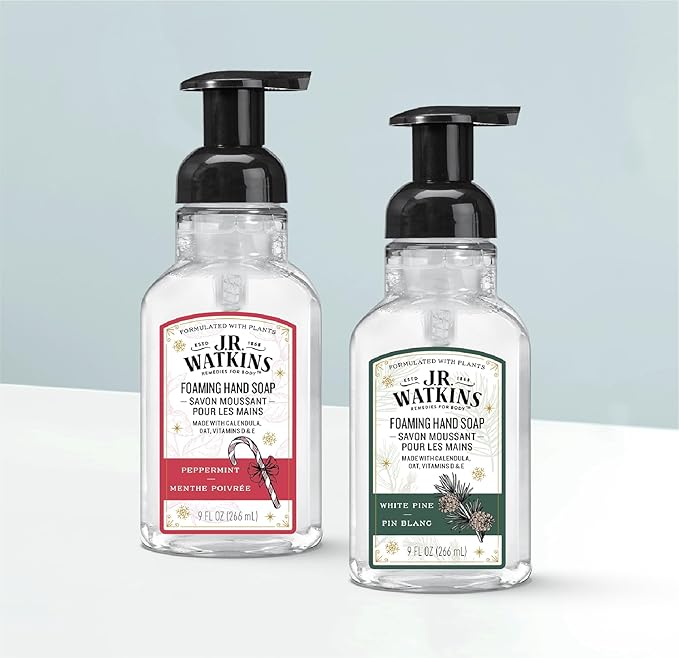J.R. Watkins Foaming Hand Soap with Pump Dispenser, Moisturizing Foam Hand Wash, Alcohol-Free, Cruelty-Free, Peppermint, 9 fl oz, 3 Pack