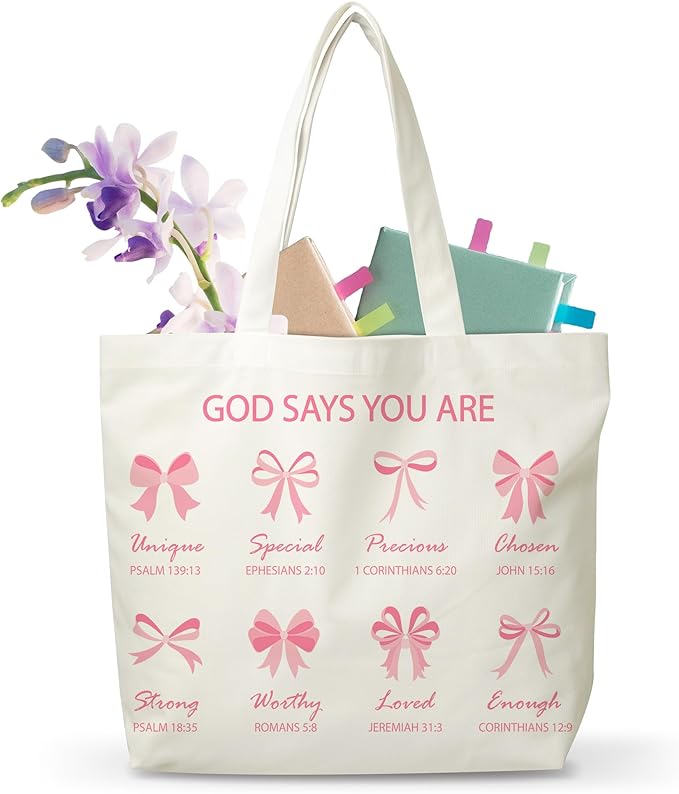 Pink Bow Canvas Tote Bag