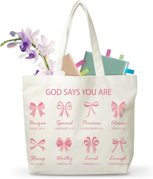 Pink Bow Canvas Tote Bag