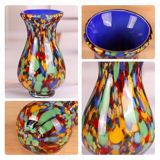 KAMMAK Colored Glass Vase, Beautiful Hand Blown Decorative Vase, Modern Art Vase for Flower Mantle Dining Table Centerpiece, Entryway Living Room Wedding Decoration, FH017