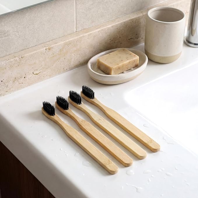 6 Pcs Horse Bristle Bamboo Toothbrush Soft Natural Bristle Bamboo Toothbrush (No Nylon, Horse Hair Only) Totally Compostable Biodegradable Zero Waste Plastic Free (Horsehair,Flat)