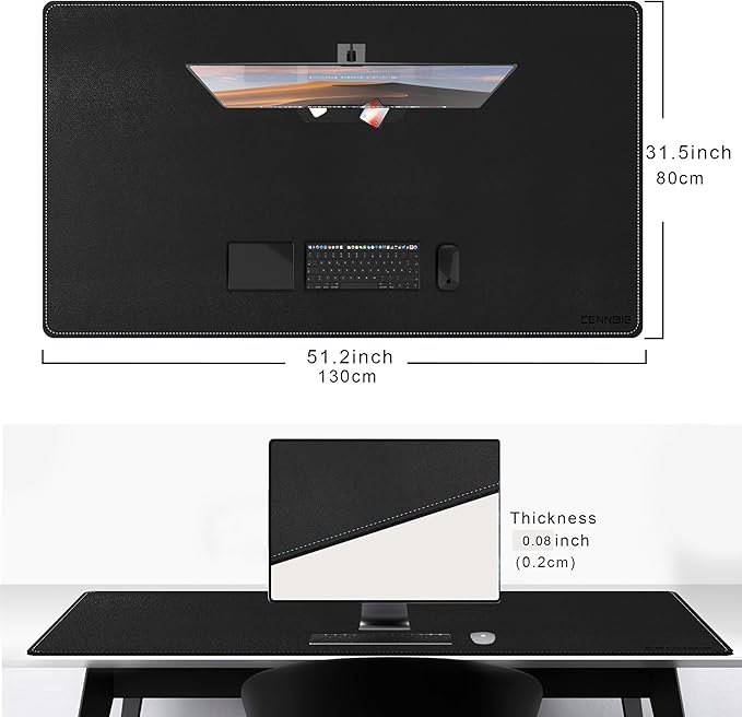CENNBIE Leather Desk Pad, 51.2" x 31.4" Extra Large Leather Desk Mat Blotter Protector, Non-Slip Mouse Pad, Waterproof PU Leather Desk Mat on top of desks Large for Office and Home (Black)