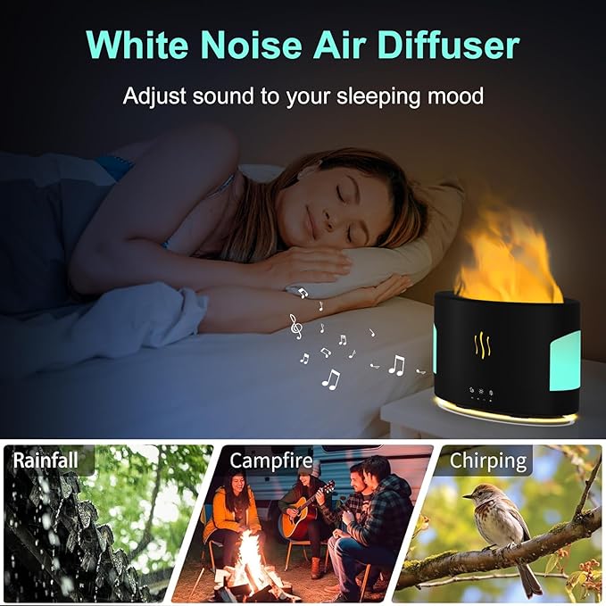 Oil Diffusers for Home Large Room, 450ml Air Humidifier with Bluetooth Speaker, White Noise and Remote, Flame Humidifier for Bedroom, Office, 7 Colors Diffuser Gifts