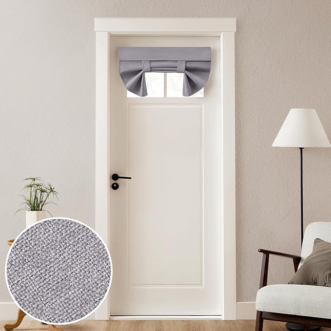 HOMEIDEAS 100% Linen Blackout French Door Curtains, Privacy Small Door Window Curtains, 26 X 20 Inch Shades for Front Window, Thermal Insulated Covering, 1 Panel, Light Gray