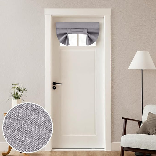 HOMEIDEAS 100% Linen Blackout French Door Curtains, Privacy Small Door Window Curtains, 26 X 20 Inch Shades for Front Window, Thermal Insulated Covering, 1 Panel, Light Gray
